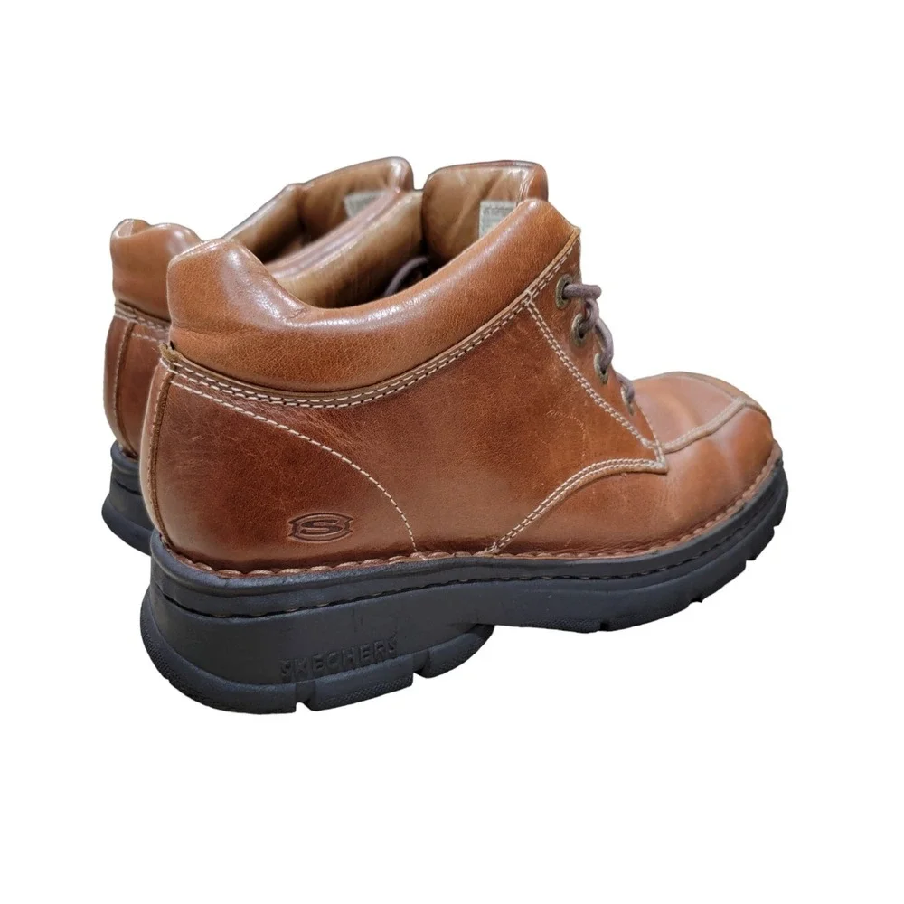 Skechers Y2K Mens Brown Leather Chunky Ankle Boots 4449 Sz 9.5